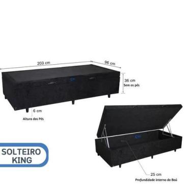 Imagem de Cama Box Baú Solteiro King Blindado 96x203  Maior Espaço Interno  Sued