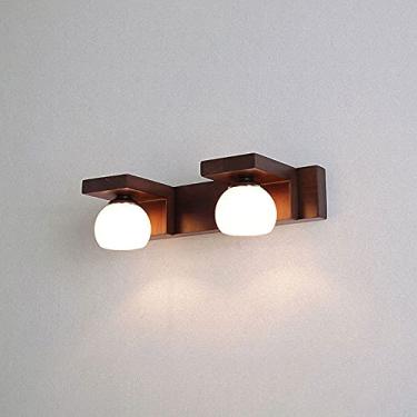 Imagem de Luminária de banheiro com espelho, arandela de madeira com abajur de vidro branco, luminárias frontais com espelho para quarto, sala de estar, lavabo e corredor, iluminação com moldura (cor: