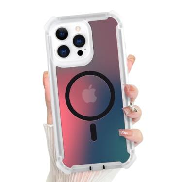 Imagem de Bonoma Capa para iPhone 15 Pro Max, traseira iridescente, suporte magnético para capa MagSafe à prova de choque, proteção de alta qualidade de cristal e canto para meninas e mulheres - preta