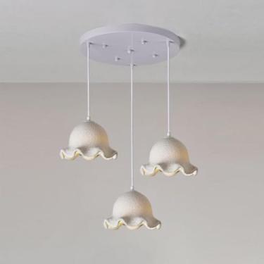 Imagem de Lustre de resina com 3 luzes, abajur em forma de flor, luminária pendente E27, soquete branco, luz suspensa para cozinha, ilha, sala de estar, quarto, cabeceira, sala de jantar, corredor, lu