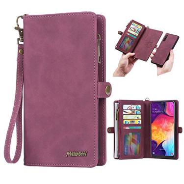 Imagem de Capa carteira para LG V60 ThinQ, Capa carteira Simicoo LG V60 ThinQ com compartimento para cartão e zíper, capa magnética removível, alça de mão, bolso com dinheiro, carteira para LG V60 ThinQ, LG V60, Vermelho