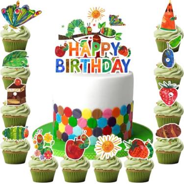 Imagem de 25pcs The Very Hungry Caterpillar Cake Decorations, Including Butterfly Cake Topper Strawberry Cupcake Toppers for The Very Hungry Caterpillar Birthday Party Decorations