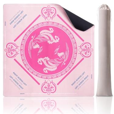 Imagem de Lyvhoris Mahjong Mat with Rules for Table, 31.5" x 31.5" Non-Slip Noise Reduction American Mahjong Gaming Mat for Poker, Card, Dominoes, Board Games Table Mats, Pink