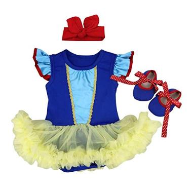 Imagem de HIHCBF Roupa para bebês meninas 1º Natal Branca de Neve Minnie Sereia Fantasia Princesa Aniversário Macacão Tutu Vestido com Faixa de Cabeça, 003 Branca de Neve, 12-18 meses