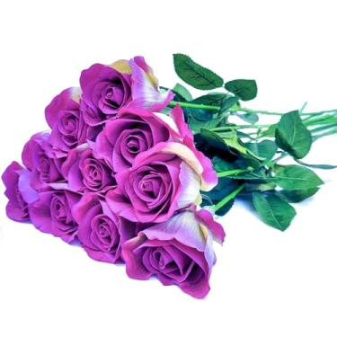 Imagem de SYFASHRAN Rosas artificiais de toque real de 66 cm - flores de seda falsas de haste longa com folhas para casamento, decoração de casa, centros de mesa, festa de escritório, aparência real (10, pacote