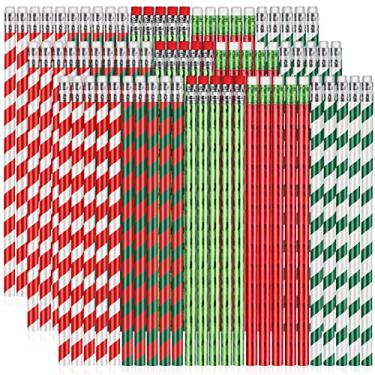 Imagem de Lápis de Natal a granel para crianças Conjunto de lápis de Natal com borrachas Lápis de aniversário Lápis de Natal para professores Presentes Material escolar Lápis de madeira Papelaria Recompensa de festa (200 peças)