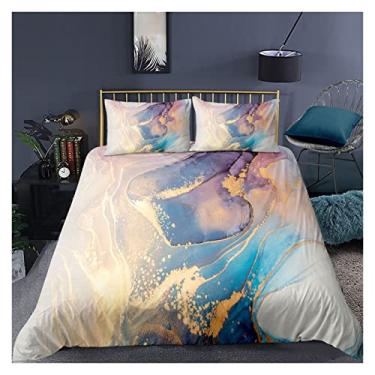Imagem de Conjunto de cama tie dye colorido mármore adolescente roupa de cama aquarela pastel? Conjunto de cama infantil abstrato mármore 3 peças de colcha feminina brilhante capa de edredom casal (cor