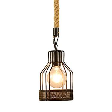 Imagem de YQSLQZZ Luminária de teto suspensa de gaiola de ferro industrial americana, luminária pendente de barbante vintage de fazenda, sala de jantar, cozinha, ilha, corredor, decoração, lustre preto