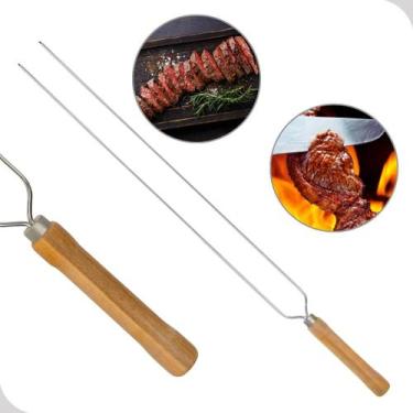 Imagem de Espeto Churrasco Duplo Inox 65cm Com Cabo de Madeira Churrasqueira Mor