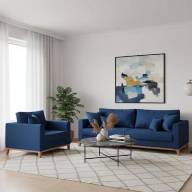 Imagem de Kit Sofá Living Beny 1,80m com Poltrona. - Leonardi, Azul