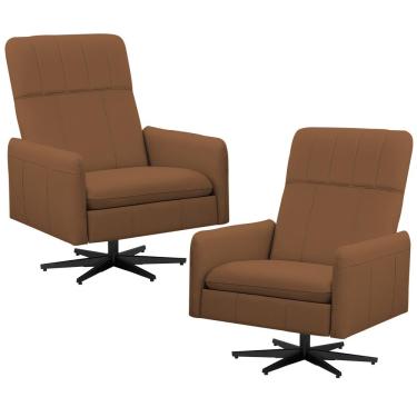 Imagem de Kit 2 Poltronas Decorativa Giratória Retrátil Reclinável Lutor L06 Couro Caramelo - Lyam Decor