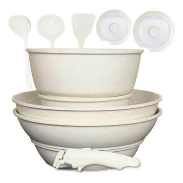 Imagem de Conjunto Panelas Antiaderente Cabo Removível Tampa Indução - NoBrand, 