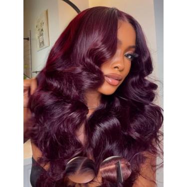 Imagem de Julia Hair Peruca ondulada solta cereja preta 13 x 4 HD lace frontal pré-tudo perucas com cordão colocar e ir sem cola, onda corporal com franja emoldurada, pré cortada, nós branqueados para mulheres