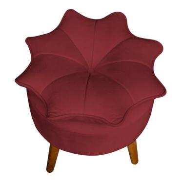 Imagem de Puff Banqueta Decorativa Flor/Pétala Veludo com Pés Palito de Madeira – Estofado Redondo Design Floral (Vermelho, Flor/Petala)