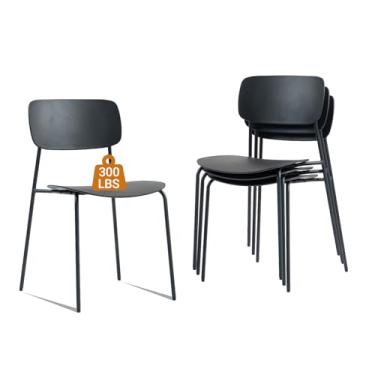 Imagem de Sidanli Conjunto de 4 cadeiras empilháveis, cadeiras de sala de espera com pernas de metal e assento de plástico ergonômico, cadeiras de escritório empilháveis para recepção de conferências, igreja