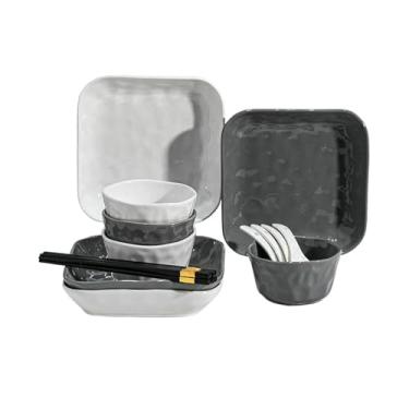 Imagem de Pratos de pano de cerâmica cinza e branco utensílios domésticos requintados sob o esmalte - conjunto de 16 peças/quatro pessoas (quadrado)