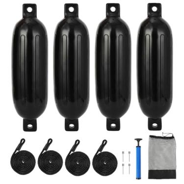 Imagem de GarveeLife Pacote com 4 para-lamas de barco, para-choques infláveis de 4,5 x 16 polegadas com 4 cordas, bomba de ar e bolsa de armazenamento, ideal para barcos de 3 a 10,7 m, ancoragem, barcos de