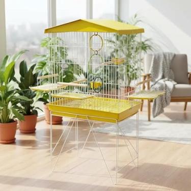 Imagem de Gaiola Viveiro Para Aves Mansas E Calopsita pe suporte Grande Luxo (Amarelo)