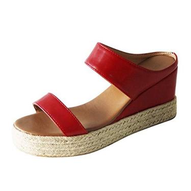 Imagem de Bigfanshu Sandálias femininas modernas de praia com bico aberto, plataforma macia e confortável, Vermelho, 40 BR