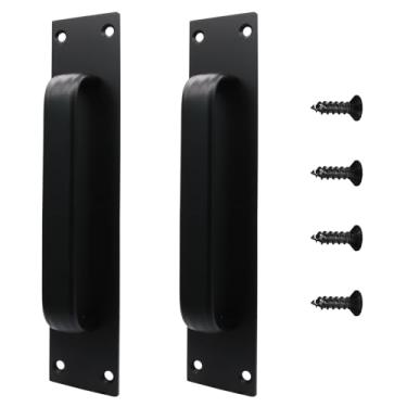 Imagem de Auvotuis Maçaneta de porta de celeiro central com furo de 180 mm/7,1 polegadas, puxador de porta de liga de alumínio, puxadores de porta de armário com placa para cozinha, armário, banheiro, armário