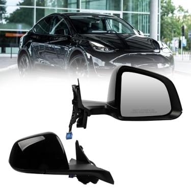 Imagem de Dasbecan Espelho retrovisor lateral compatível com Tesla Model Y 2020-2024 Power Heated Power Folding com memória espelhada lado direito do passageiro #1594112-00-C 159411200C (preto 13 pinos)