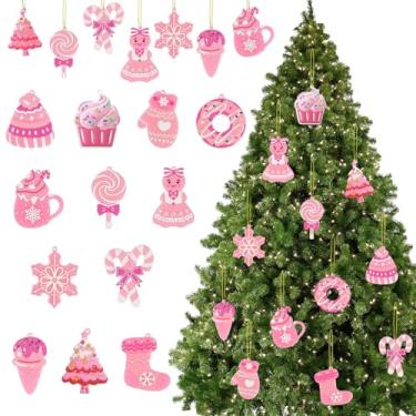 Imagem de 12 peças de enfeites de árvore de Natal rosa, pirulito de Natal, bengala doce, enfeite de Papai Noel, enfeite bonito e tradicional de árvore de Natal para decorações de festa de Natal