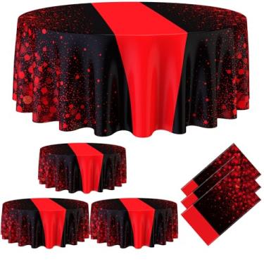 Imagem de Remagr 6 peças de toalha de mesa de plástico redonda de graduação descartável 84 polegadas toalha de mesa de festa para casamento, aniversário, festa de férias, decoração de aposentadoria (preto e
