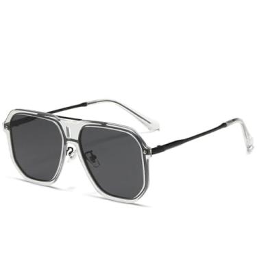 Imagem de Óculos de sol femininos da moda, tendência, luxo, armação grande, masculino, para atividades ao ar livre, viagem, dirigir, óculos de grau UV400 (preto, cinza)