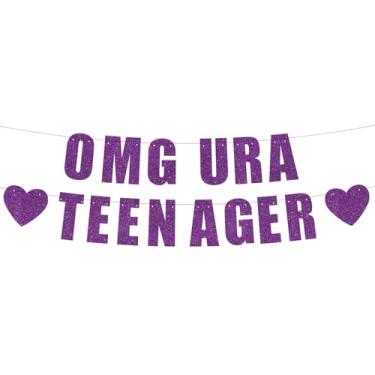 Imagem de Pré-amarrado Omg Ur A Teenager Banner Decorações de Aniversário de 13 Anos Feliz Sinal de Festa de 13 Anos para Meninos Meninas Adolescentes Oficiais Adolescentes 13 Anos Decorações de Festa (Roxo-01)