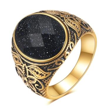 Imagem de LXBQYSTO Anel de casamento retrô grande pedra olho de tigre turquesa para homens anéis de aço inoxidável gótico clássico, 12, Aço inoxidável, Turquesa sintética