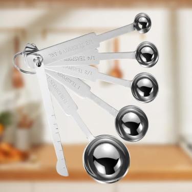 Imagem de Conjunto de colheres medidoras de aço inoxidável – Inclui 1/8 colher de chá para 1 colher de sopa para ingredientes secos e líquidos (prata 6)