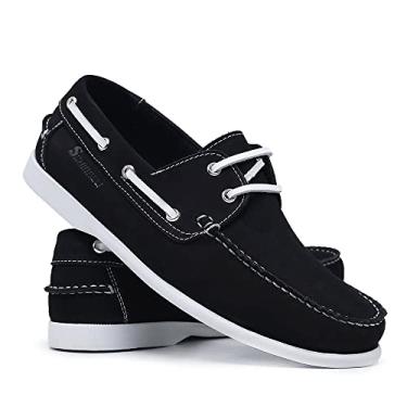 Imagem de Schiareli Mocassim Masculino em Couro Legítimo, Dockside Náutico, Azul Marinho, Marrom e Preto, Antiderrapante, Casual para Caminhada e Uso Diário (Preto/Branco, BR, Adulto, Numérico, 40)
