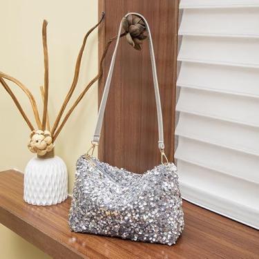 Imagem de Bolsa feminina para noite, bolsa transversal de lantejoulas, bolsa clutch elegante com glitter para mulheres, casamentos, formaturas, coquetéis, Prata