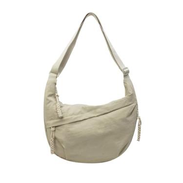 Imagem de Bolsas transversais crescentes para mulheres, bolsa de mão espaçosa, bolsas transversais, bolsa Hobo de Nylon Slouchy Sling para compras no trabalho, Bege