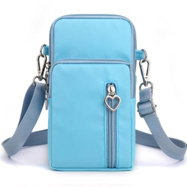 Imagem de Bolsas transversais pequenas para mulheres, mini bolsas de celular carteiras de pulso bolsa de ombro bolsa de braço, A - azul-claro, Large