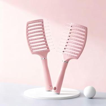 Imagem de Escova de cabelo de ventilação para secagem, pente grande curvado desembaraçante para volume e estilo, escova de massagem para couro cabeludo para cabelos lisos ou encaracolados, pente antiestático