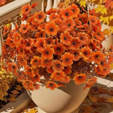 Imagem de Flores violetas artificiais – Plantas de plástico falsas realistas para decoração de casamento e arranjos de festa (marrom laranja)