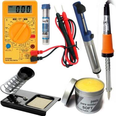 Imagem de Kit Solda Ferro Multímetro Tubetes Sugador 127v 40W