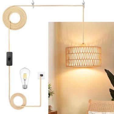 Imagem de Luminária pendente Plug in Qingmiao Rattan Hanging Lamp Boho Style