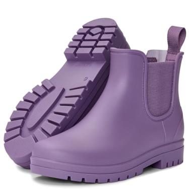 Imagem de planone Botas de chuva femininas minimalistas, confortáveis, largas, curtas, com suporte de arco, botas Chelsea, clássicas botas impermeáveis no tornozelo, sapatos de borracha antiderrapante com