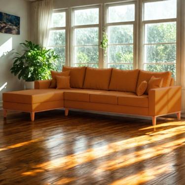 Imagem de Sofá 4 Lugares Beny Com Chaise Esquerdo Suede Terracota