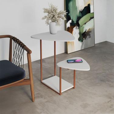 Imagem de Mesal Lateral Cibele Tampo Esfiha Ferro Cobre Tampo Branco