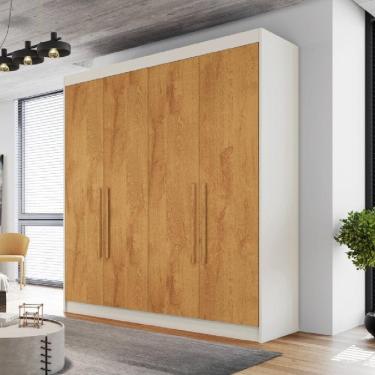 Imagem de Guarda Roupa Solteiro 4 Portas 3 Gavetas Nantes Móveis Europa Off White/Peroba