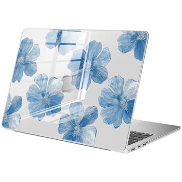 Imagem de BlHMCASE Compatível com MacBook Pro 14 polegadas 2025-2021 M4 M3 M2 M1 A3112 A3185 A3401 A2918 A2992 A2779 A2442, linda capa rígida protetora de flor azul para Mac Pro 14