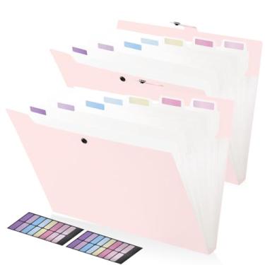 Imagem de Pacote com 2 organizadores de pastas expansíveis com 8 bolsos, organizador de arquivos sanfonado para documentos, organizador de pastas de arquivos de papel tamanho A4/carta com etiquetas, pastas