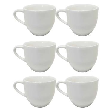 Imagem de Kit 6 Xicaras Ceramica De Cha Branca 170Ml Com Suporte