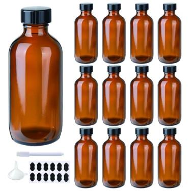 Imagem de BPFY Pacote com 12 garrafas redondas Boston de 118 ml, garrafas de vidro âmbar com tampas pretas, à prova de vazamento, armazenamento prático para óleos essenciais caseiros, extrato de baunilha