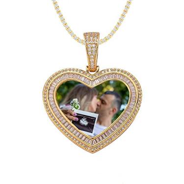 Imagem de Ied Kashiqi Colar com imagem de corrente personalizada com foto masculina, etiquetas de cachorro com pingente de memória de coração gelado para mulheres, berloques de letras, chaveiro, joias de