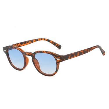 Imagem de Óculos de Sol Oval Masculino com Rebites, Lentes Transparentes com Degradê Oceano, Proteção UV400, Ideal para Esportes ao Ar Livre, Corrida e Ciclismo, Estampa de Leopardo Azul Degradê