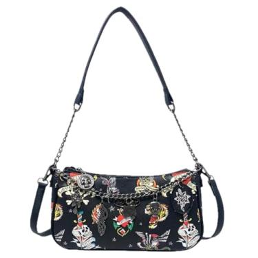 Imagem de ED HARDY Bolsa tiracolo feminina, Estampa preta com pingentes, One Size, Clássico